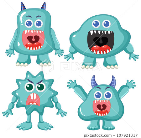 Blue Cute Alien Monsters Cartoon Characters 107921317