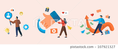 Influencer. Vector illustration. Influencers use effective communication strategies to engage with their audience Sharing relatable and valuable content helps influencers build loyal following Influencer. Vector illustration. Influencers use effective communication strategies to engage with their audience Sharing relatable and valuable content helps influencers build loyal following 107921327