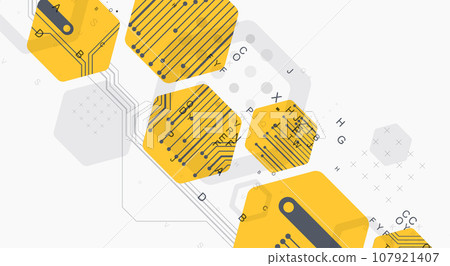 Abstract yellow hexagon futuristic background for design works. Science and technology. 107921407