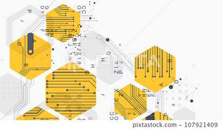 Abstract yellow hexagon futuristic background for design works. Science and technology. Abstract yellow hexagon futuristic background for design works. Science and technology. 107921409
