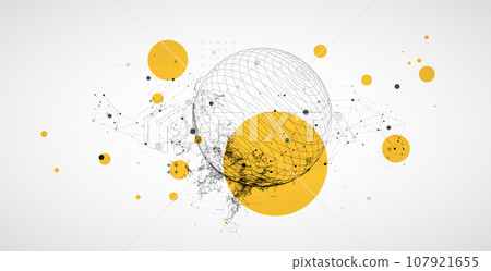 Sphere  theme with connected lines in technology style background.  Abstract 3d grid design. 107921655