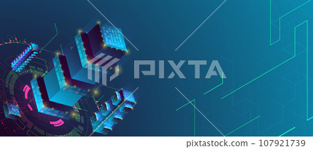 Smart city. Isometric big data concept, database. Abstract technology background. Smart city. Isometric big data concept, database. Abstract technology background. 107921739