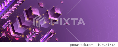 Smart city. Isometric big data concept, database.  Abstract technology background. 107921742
