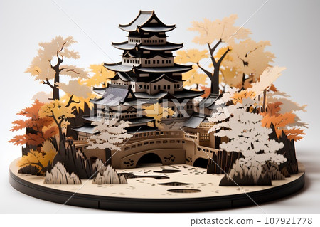 Japanese castle/castle tower (3D) cherry blossoms 107921778
