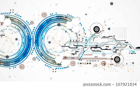 Abstract background with plexus effect. Scientific and technological concept with the use of technical elements formed in the shape of a circle. Abstract background with plexus effect. Scientific and technological concept with the use of technical elements formed in the shape of a circle. 107921834