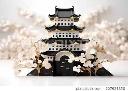 日本城堡/城堡塔（3D）櫻花 107921858