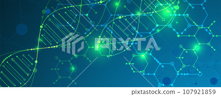 Science template, wallpaper or banner with a DNA molecules. 107921859