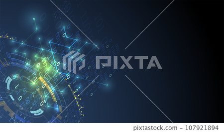 Isometric illustration. Digital technology and engineering background with glowing effect and numbers. 107921894