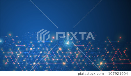 Isometric illustration. Digital technology and engineering background with glowing effect and numbers. Isometric illustration. Digital technology and engineering background with glowing effect and numbers. 107921904