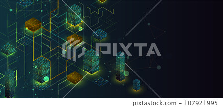 Isometric big data processing concept, cloud database. Abstract technology background. 107921995