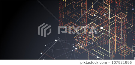 Isometric big data processing concept, cloud database. Abstract technology background. 107921996