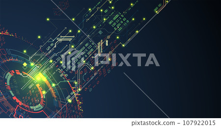 Abstract background on technological and scientific topics. Various techno details with using digital code. 107922015