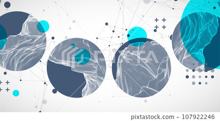 Trendy abstract wireframe background. Modern science or technology art elements. Surface illustration. Trendy abstract wireframe background. Modern science or technology art elements. Surface illustration. 107922246