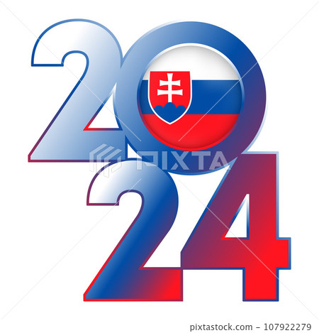 Happy New Year 2024 banner with Slovakia flag inside. Vector illustration. 107922279