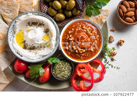 Arabic breakfast or mezze plate 107922477