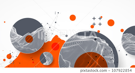 Modern science technology abstract background using circle shapes. Wireframe spot surface illustration.  Vector 107922854
