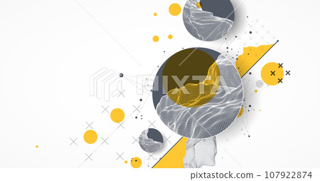 Modern science technology abstract background using circle shapes. Wireframe spot surface illustration. 107922874