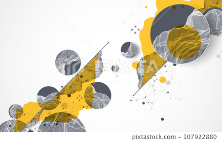 Modern science technology abstract background using circle shapes. Wireframe spot surface illustration. 107922880