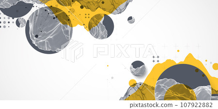 Modern science technology abstract background using circle shapes. Wireframe spot surface illustration. 107922882