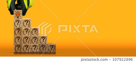 Concept of Creative Idea and Innovation with Question Marks and Light Bulb Concept of Creative Idea and Innovation with Question Marks and Light Bulb 107922896