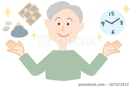 Upper body of a senior man with plenty of money and time 107923032