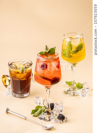 Alcoholic and non alcoholic cocktail concept on clear empty background Alcoholic and non alcoholic cocktail concept on clear empty background 107923059