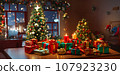 Christmas tree decorated with Christmas presents on a winter night 107923230