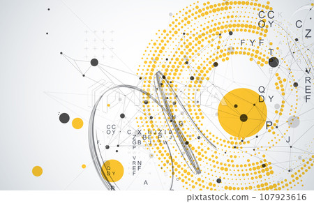 Halftone science background with connecting dots and lines. Digital data visualization. Halftone science background with connecting dots and lines. Digital data visualization. 107923616