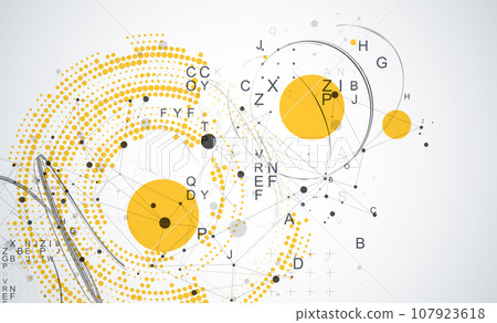 Halftone science background with connecting dots and lines. Digital data visualization. Halftone science background with connecting dots and lines. Digital data visualization. 107923618
