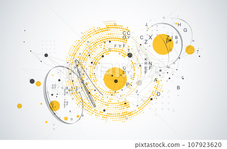 Halftone science background with connecting dots and lines. Digital data visualization. 107923620