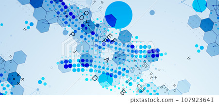 Abstract hexagon background with plexus effect and letters for design works. Abstract hexagon background with plexus effect and letters for design works. 107923641