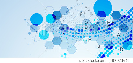 Abstract hexagon background with plexus effect and letters for design works. Abstract hexagon background with plexus effect and letters for design works. 107923643
