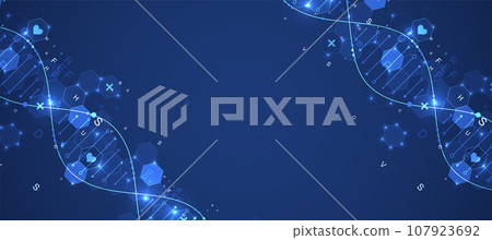 Glowing neon DNA chain. Biotechnology, biochemistry, science, medicine concept. 107923692