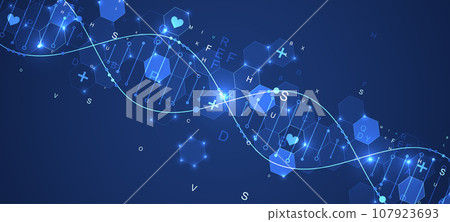 Glowing neon DNA chain. Biotechnology, biochemistry, science, medicine concept. Glowing neon DNA chain. Biotechnology, biochemistry, science, medicine concept. 107923693