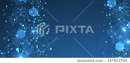 Abstract hexagon background with plexus effect and letters for design works. 107923709