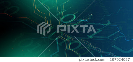 Abstract background on technological and scientific topics. Various techno details with using digital code. 107924037