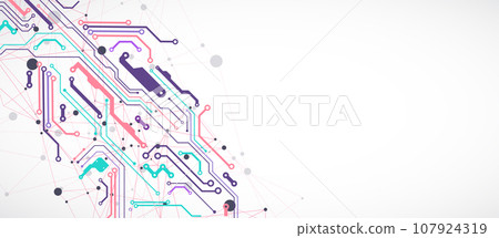 Abstract background with plexus effect. Scientific and technological concept with the use of technical elements formed in the shape of a circle. Abstract background with plexus effect. Scientific and technological concept with the use of technical elements formed in the shape of a circle. 107924319