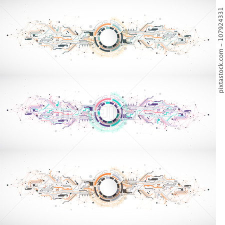 Abstract background with plexus effect. Scientific and technological concept with the use of technical elements formed in the shape of a circle. Abstract background with plexus effect. Scientific and technological concept with the use of technical elements formed in the shape of a circle. 107924331