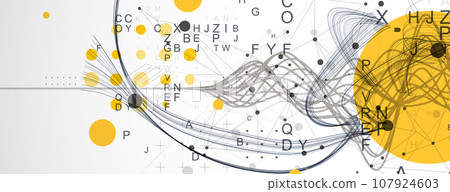 Vector abstract background with a wireframe dynamic pipes, line and particles inside circle. Vector abstract background with a wireframe dynamic pipes, line and particles inside circle. 107924603