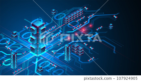 Isometric big data concept, database. Abstract technology background. Isometric big data concept, database. Abstract technology background. 107924905