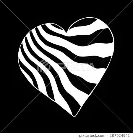 White Heart Drawn by Colored Pencil. The Sign of World Heart Day. Symbol of Valentines Day. Heart Shape Drawn bu Chalk Isolated on Black Background. 107924941