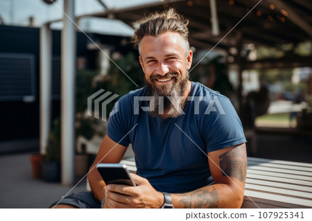 A man with a smartphone against the background of installing solar panels. a man runs a business installing solar panels, alternative energy A man with a smartphone against the background of installing solar panels. a man runs a business installing solar panels, alternative energy 107925341