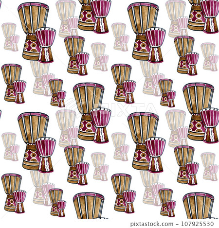 Drums ethnic seamless pattern in watercolor style. 107925530