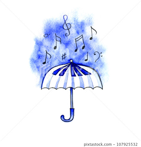 Watercolor musical notes and umbrella. Watercolor musical notes and umbrella. 107925532