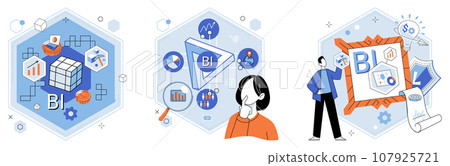 Business intelligence. Vector illustration Infographics present information in visually engaging manner Research informs business decisions and strategy development People are at heart successful 107925721