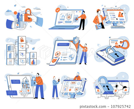 Data protection. Vector illustration. Laptops are essential tools for datmanagement and protection Vector illustrations visually represent datprotection concepts Illustrations convey importance Data protection. Vector illustration. Laptops are essential tools for datmanagement and protection Vector illustrations visually represent datprotection concepts Illustrations convey importance 107925742