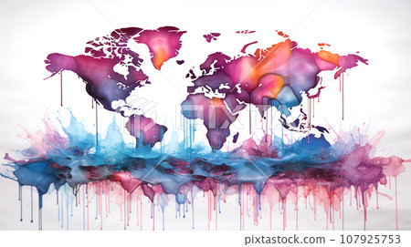 Watercolor colored World map, Ai Generated 107925753