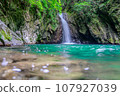 Photo material of a beautiful waterfall seen from a low angle 107927039