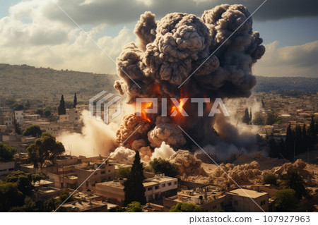 Airstrike on the city, burning houses 107927963