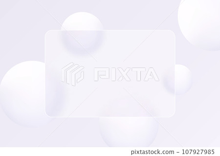 Horizontal banner with glass overlay effect with white 3D balls. Glass morphism style. 107927985